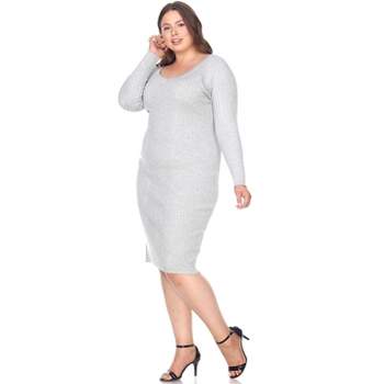 Women's Plus Size Long Sleeve Destiny Sweater Dress - White Mark