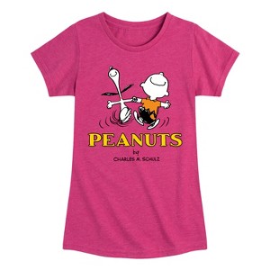 Girls' - Peanuts - Charlie Snoopy Dancing Fitted Short Sleeve Graphic T-Shirt - 1 of 4