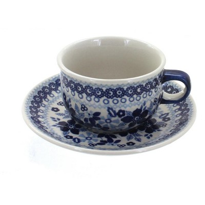 Blue Rose Polish Pottery Vintage Blue Daisy Cup & Saucer