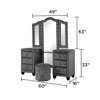 Vynxaria Modern Crystal Tufted 6-Drawer Vanity Set with Stool in Cream Velvet - 4 of 4