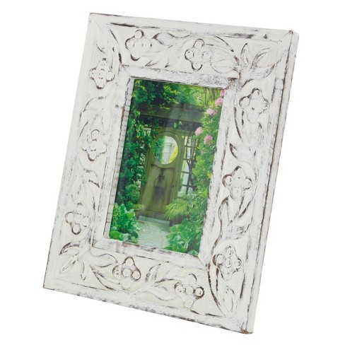 11"x9" Mango Wood Floral Carved Photo Frame, Easel Back - Olivia & May: Farmhouse Style, 5x7 Slot - image 1 of 4