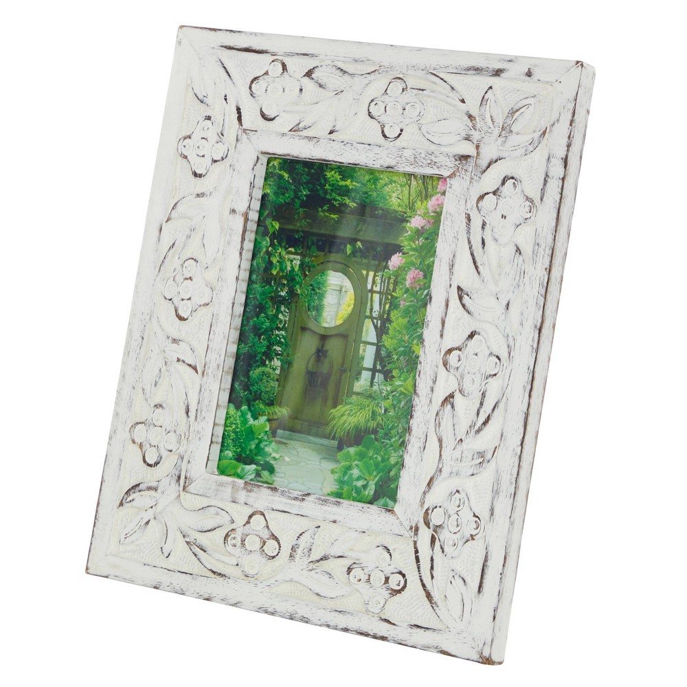 Photos - Photo Frame / Album 11"x9" Mango Wood Floral Handmade Intricate Carved 1 Slot Photo Frame Whit