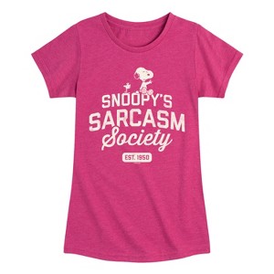 Girls' - Peanuts - Snoopy Sarcasm Society Fitted Short Sleeve Graphic T-Shirt - 1 of 4