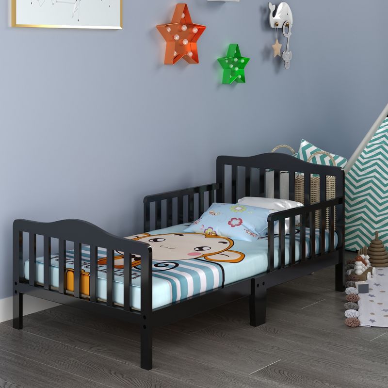 Costway Kids Toddler Wood Bed Bedroom Furniture w/ Guardrails Black/Brown/Grey/White, 3 of 11