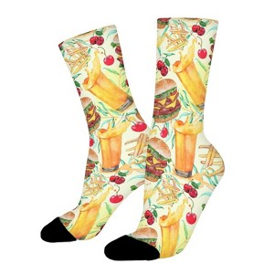 Burger Juices And Fries Women Printed Crew Socks Funny Funky Socks Soft Polyester Novelty Gifts for Artists Men - 1 of 4