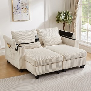 ModernLuxe Convertible Corduroy Loveseat Sofa Bed, Chaise Lounge with USB Ports, 2 Cup Holders, Storage Box & Phone Holder - 2/1 Seat Options - 1 of 4