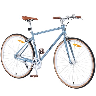 INFURNIC Bicycles Single Speed Retro 700C Road Bike with Steel Frame and Double Caliper Brakes for City Riding, Blue-gray, 64.97"*24.41"*38.52"