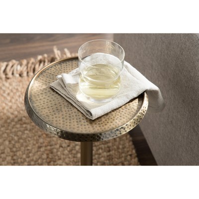 Sanzo Handcrafted Gold Iron Drink Table with Hammered Texture