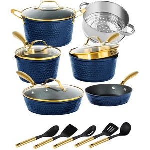 Granitestone Charleston Collection Hammered Navy 15-Pc Nonstick Cookware Set with Utensils - 1 of 4