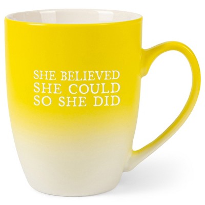 Elanze Designs She Believed She Could So She Did Two Toned Ombre Matte Yellow and White 12 ounce Ceramic Stoneware Coffee Cup Mug