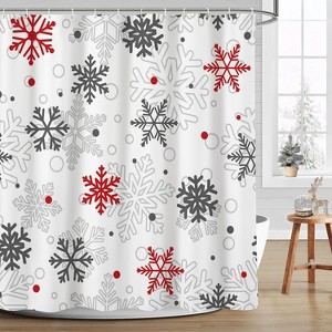 Winter Christmas Shower Curtains for Bathroom Red and Gray Snowflake Shower Curtain Xmas New Year Bathroom Decor 70.8x70.8 Inch - 1 of 1