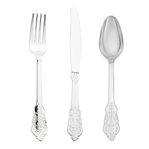 Smarty Had A Party Metallic Silver Baroque Plastic Cutlery Set - 600 Sets - 1 of 4