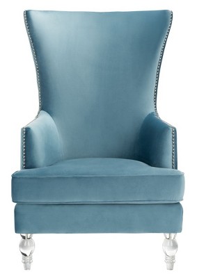 Light Blue Velvet Wingback Accent Chair with Acrylic Legs