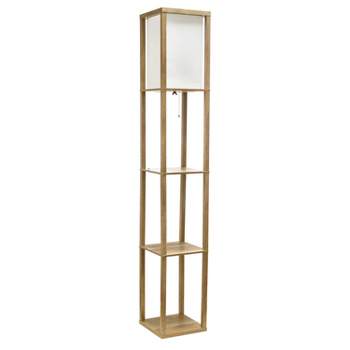 62.5" Modern 3-Tier Standing Floor Lamp Etagere Organizer Storage Shelf Natural Wood - Simple Designs