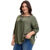Women's Plus Size Tie Tassel V Neck Hollow Bowknot 3/4 Sleeve Adjustable Cuffs Casual Blouses - Agnes Orinda - 2 of 4