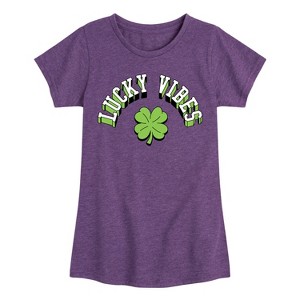 Girls' - Instant Message - St. Patrick's Day Lucky Vibes Fitted Short Sleeve Graphic T-Shirt - 1 of 4