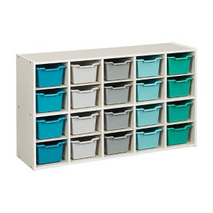 ECR4Kids Streamline 20 Cubby Tray Storage Cabinet with 20 Scoop Front Storage Bins, 4x5, White Wash, Contemporary - 1 of 4