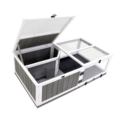 LAOTIES 43" Wooden Tortoise House,Indoor And Outdoor Turtle Cage With Waterproof Trays And Acrylic Enclosure For Small Reptiles