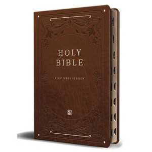 KJV Holy Bible, Giant Print Thinline Large Format, Brown Premium Imitation Leather with Ribbon Marker, Red Letter, and Thumb Index - (Paperback) - 1 of 1