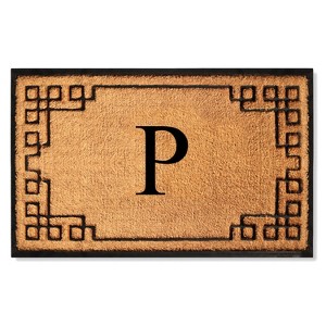 A1HC Bordered Designed Natural Coir & Rubber Monogrammed Doormat, Heavy Duty, Non-Slip Entry Mat - 1 of 4