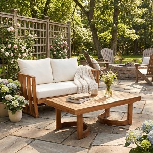 ModernLuxe 2pcs Outdoor Loveseat and Coffee Table Set, Acacia Wood