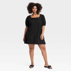 Women's Linen Short Sleeve Mini Sundress - A New Day™ - 1 of 3