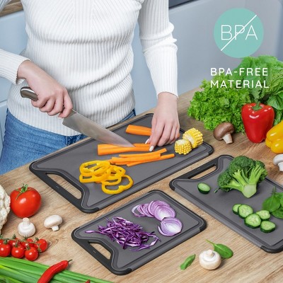 Black and Gray Plastic Cutting Board Set with Juice Grooves