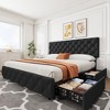 Bed Frame with 4 Storage Drawers, Linen Upholstered Platform Bed Frame with Adjustable Headboard, Diamond Stitched Button Tufted, Black - 3 of 4