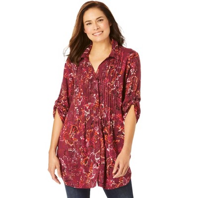 Woman Within Plus Size Rayon 7-Day Pintucked Tunic Blouse
