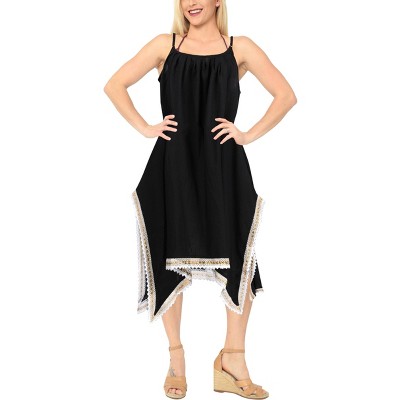 LA LEELA Women's Summer Swimsuit Cover ups Vacation Beachwear Bathing Suit Holiday Swimwear Loose Beach Dress Strappy A Line Dress 16-18 Black, Solid