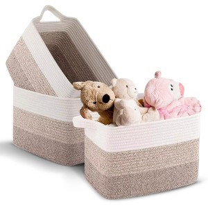 Cheer Collection Cotton Rope Storage Baskets – Set of 3 Durable Woven Bins for Laundry, Toys, Towels for Home Organizing - 1 of 4