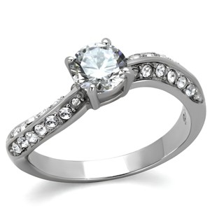 Slickblue Women's Silver CZ Engagement Ring, Round Cut Center Stone, Pave Accents, Polished Stainless Steel, Sizes 5–10 - 1 of 4
