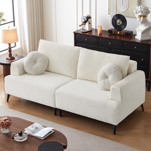 ATJafurn White Corduroy Sectional Sofa Couch Modern Modular Oversized Upholstered Recliner Sleeper with Comfy Pillows and Deep Seat for Living Room - 1 of 4