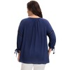 Women's Plus Size Tie Tassel V Neck Hollow Bowknot 3/4 Sleeve Adjustable Cuffs Casual Blouses - Agnes Orinda - 4 of 4