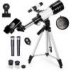 Telescope for Kids Adults, 70mm Aperture 300mm Telescopes for Astronomy Beginners, 15X-150X Magnification Refractor Telescope, Phone Adapter, White - 2 of 4
