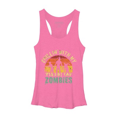 Women's Design By Humans Halloween Chillin With My Zombies Funny By Ering Racerback Tank Top