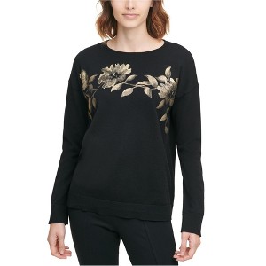 Calvin Klein Womens Metallic Flowers Floral Pullover Sweater - 1 of 1