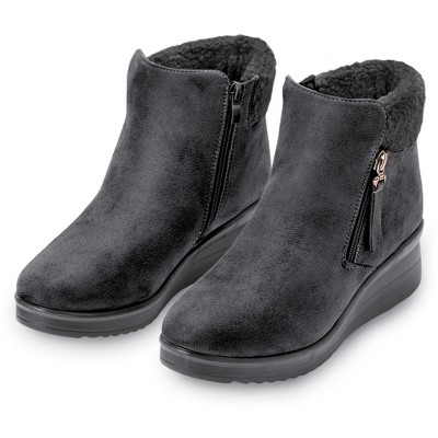 Collections Etc Stylish Fleece Trimmed Faux Suede Side Zip Boots