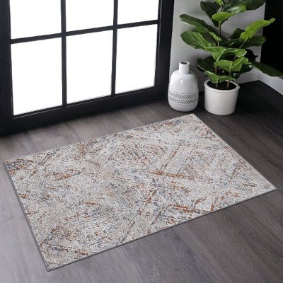 Kumasinova Stain-Resistant Area Rug, Non-Shedding Door Mat, Kid & Pet-Friendly, Beige/Geometric Area Rug for Living Room, Latex-Free Cotton Backing