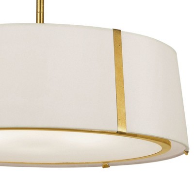 Elegant Antique Gold Drum Chandelier with Dual White Silk Shade
