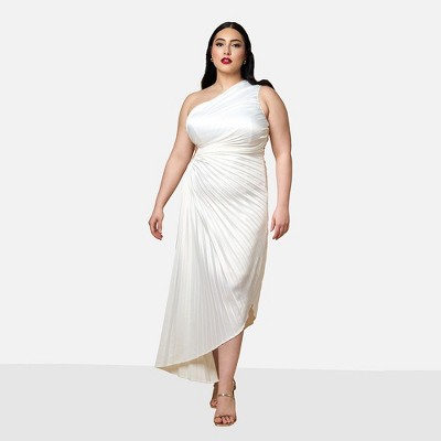Rebdolls Women's Calla Lily Satin Pleated Midi Shift Dress