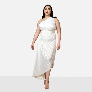 Rebdolls Women's Calla Lily Satin Pleated Midi Shift Dress - 1 of 4