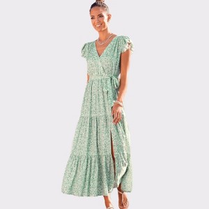 Women's Flutter Sleeve Maxi Dress - LASCANA - 1 of 4