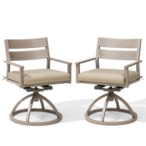Crestlive Products Patio 2pc Swivel Chairs Aluminum Frame with Wood Grain Finish 360° Swivel Outdoor Dining Chairs with Sunbrella Cushion - 1 of 4