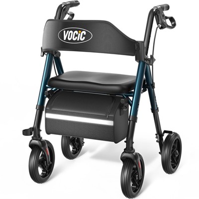 Walkers for Seniors,Foldable Walker with Seat,Aluminum Supports 330lb,8" Wheels-Green