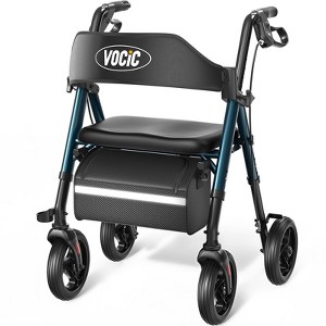 Walkers for Seniors,Foldable Walker with Seat,Aluminum Supports 330lb,8" Wheels-Green - 1 of 4