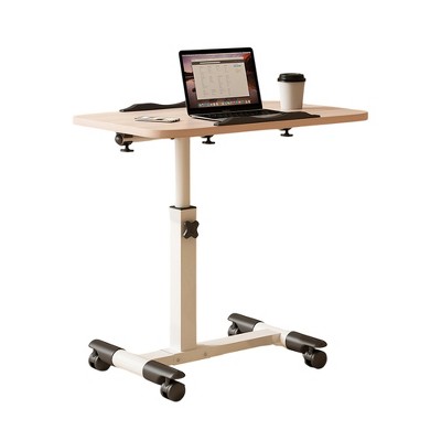 Overbed Table, Mobile Hospital Bedside Table With Tilting Desktop, Adjustable Height Over The Bed Table With Wheels, Rolling Standing Laptop Desk