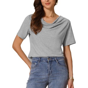 INSPIRE CHIC Women's Cowl Neck Short Sleeve Casual Stretchy Shirts - 1 of 4