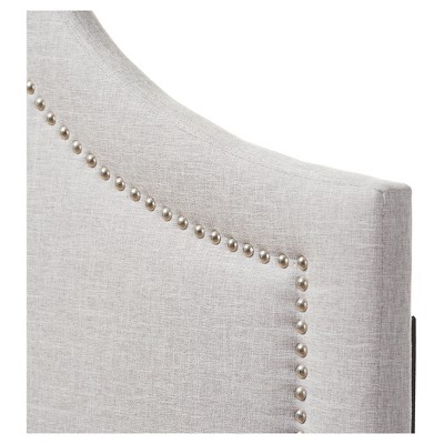 Grayish Beige Upholstered Queen Headboard with Silver Nail Trim