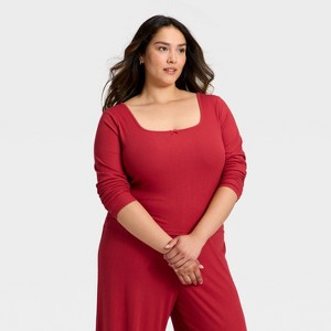 Women's Variegated Ribbed Long Sleeve Pajama Top - Auden™ - 1 of 3